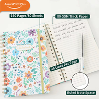 Carnet à spirales personnalisé avec impression florale UV, couverture rigide, bande élastique, format A5, ligné, journal d'écriture pour cadeau ou bureau