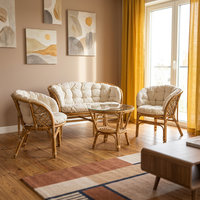 Ensemble de salon en rotin Bahama Skin Living, canapé et fauteuil confortables avec table basse, meubles élégants et durables tissés à la main pour l'intérieur