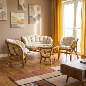Conjunto de Muebles de Ratán Bahama Skin Living, Sofá y Sillón Cómodos con Mesa de Centro, Muebles Tejidos a Mano Elegantes y Duraderos para Interiores - Product Image 3