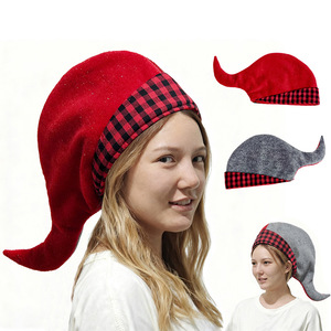 Chapeau de Noël Luling Yaoyao, taille unique, motif géométrique à carreaux rouges et gris, chapeau de jeu de rôle pour la décoration des fêtes - Product Image 2