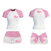 Conjunto de Dos Piezas de Ropa Informal para Mujer, con Logotipo Personalizado, Shorts Plegables con Lazo y Rayas, Top Corto de Spandex/Poliéster de Alta Calidad, para Verano