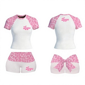 Ensemble de loungewear deux pièces pour femme avec logo personnalisé, short plissé rayé à nœud mignon d'été et crop top en Spandex/Polyester de haute qualité - Product Image 1