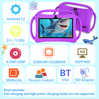 Tablet Anak 7 Inci Android 12 2GB+32GB MTK Quad Core dengan Baterai 3000MAH Wi-Fi Resolusi 1024x600 Layar Kapasitif Baru