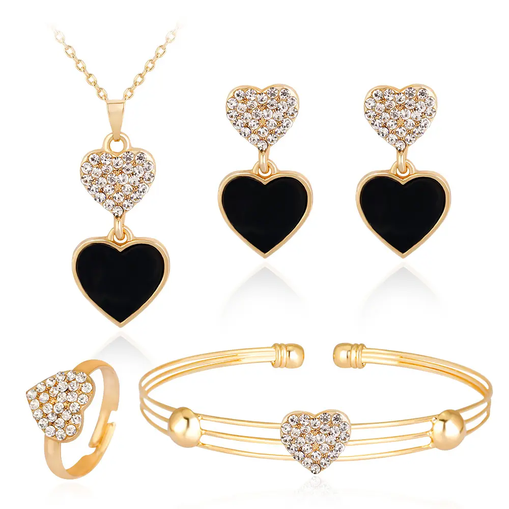 ROMANTIC 4 Pcs Women Jewelry Sets Luxury Crystal 18K Gold Plated Heart Shpead Wedding Bridal Jewelry Set