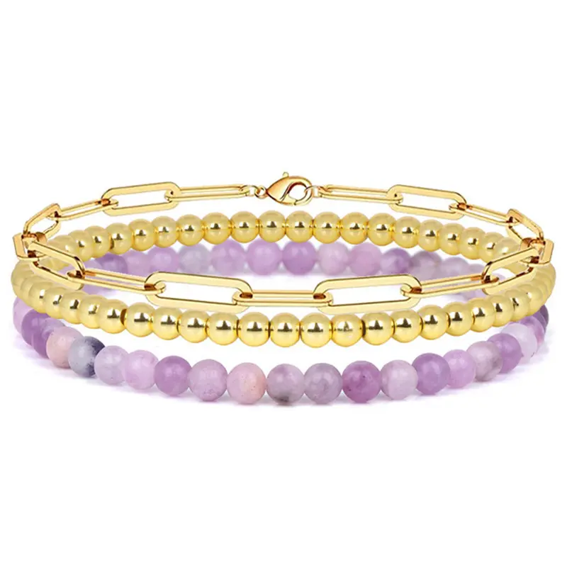 Nouvel arrivage Bracelet chaîne de retour perles rondes dorées Bracelet perlé 4mm Bracelet en pierre naturelle pour femmes filles