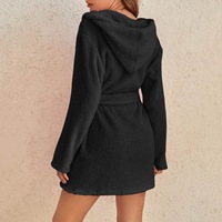 femmes élégant flanelle à capuche peignoir doux chaud hiver Robe cordon fermeture plus épais peluche polaire maison