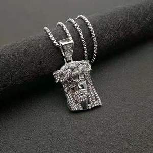 YK J'aime Jésus Tête 18 Carat Or Jésus Pièce Croix Mot Chrétien Orthodoxe Crucifix Jésus Collier Pendentif - Product Image 3