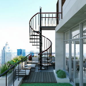 <span class=keywords><strong>Escalier</strong></span> en spirale extérieur <span class=keywords><strong>industriel</strong></span> avec garde-corps vertical en acier au carbone noir mat pour usage minimaliste sur patio - Product Image 4