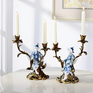 Custom Design <strong>Antique</strong> Ceramic <strong>Brass</strong> Couple Candlestick House Decor Luxury Home Decor Accessories - Product Image 2