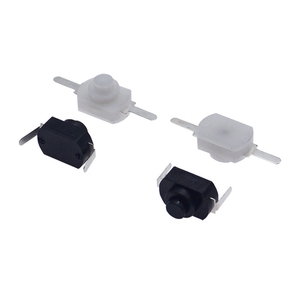 Interrupteur tactile YT-1208-YD 12x8x8mm à verrouillage (Marche/Arrêt) pour lampe de poche, [SMD blanc / Fils coudés noirs] - Product Image 1