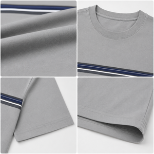 Camiseta Casual de Manga Corta con Cuello Redondo para Hombre, Corte Regular, Tejido a Rayas con Ribete en Contraste - Product Image 4