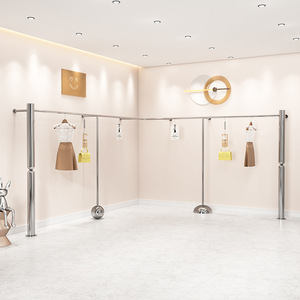 Porte-manteaux muraux en acier inoxydable Art Déco - Étagères de présentation multifonctionnelles pour les magasins de vêtements pour femmes et enfants - Product Image 1