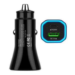 便携式USC C QC3.0车载充电器20w 18w智能手机快速车载充电器