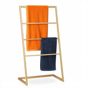 Échelle à serviettes autoportante en bambou, design simple et tendance, pour salle de bain - Product Image 2