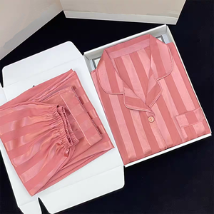 Pijamas de satén personalizados para mujer, nuevos conjuntos de ropa de casa de seda helada fina con cárdigan de solapa y manga larga - Product Image 2