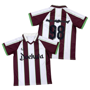 Camiseta de Fútbol Personalizada Vintage a Rayas de Poliéster/Algodón, Estilo Urbano, con Estampado Digital, Transpirable y de Secado Rápido, Cuello en V - Product Image 1