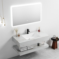 Miroir LED design moderne, lavabo de salle de bain, vasque, meuble sous lavabo mural, marbre, pierre frittée, vente en gros pour hôtels, stations balnéaires, ardoise rocheuse