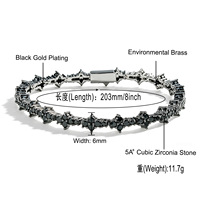 Pulsera de tenis con circonitas negras y diseño de flor de ciruelo, con cierre de resorte, de latón chapado en negro, joyería hip hop para mujer y hombre