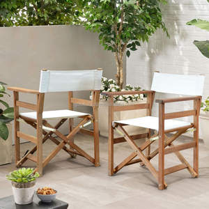 เก้าอี้ผู้บริหารไม้สัก ทำมือ ผ้าสีขาว - Product Image 1