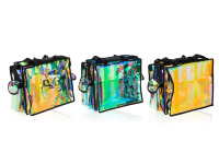 Sac de maquillage cosmétique transparent holographique en vinyle, organisateur de beauté durable, imperméable, avec fermeture éclair, couleur personnalisée, national