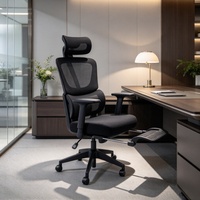 Chaise de bureau ergonomique avec accoudoirs 4D et repose-pieds rétractable, coussin épais en maille respirante pour un confort tout au long de la journée