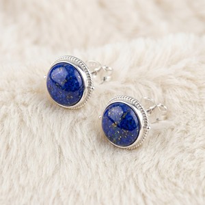 Pendientes de Plata de Ley 925 con Lapislázuli Redondo, Diseño Personalizado OEM/ODM, Joyería de Piedra Natural al por Mayor para Mujer - Product Image 2