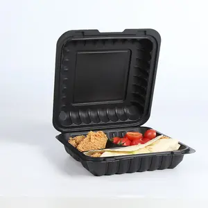 3 Compartment Disposablr Plastic PP Airtight Insulated Storage Safe Burger Lunch Box Saver Food Containers