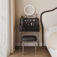 Miroir de coiffeuse minimaliste européen moderne avec éclairage LED tricolore, en bois massif assemblé, idéal pour appartement