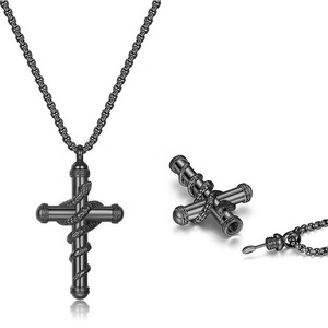 Collar con Colgante de Urna para Cenizas de Cremación, Chapado en Oro de 18K, Joyería Conmemorativa, Cruz con Oración del Señor, Joyería Religiosa - Product Image 5