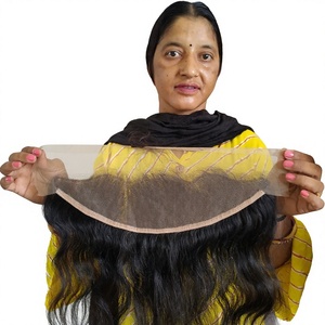 Extensions de cheveux vierges indiens Remy 100% naturels, cuticules alignées, frontale 13*4, ondulées, double trame machine, toutes couleurs - Product Image 1