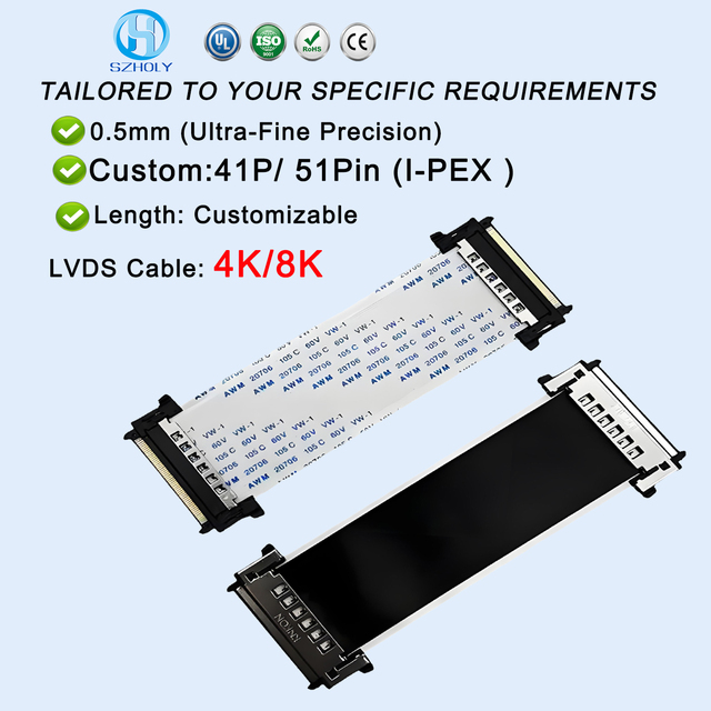 LVDS Shielded 0.5mm Pitch 41/51 Pin 29.5mm FFC Flexible Flat Ribbon Cable with Adapter Electronic 4K UHD Smart TV LCD Display