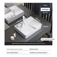 Lavabo en céramique blanc X5140 avec planche à laver intégrée, orientable gauche/droite, pour salle de bain, maison, hôtel, équipement sanitaire