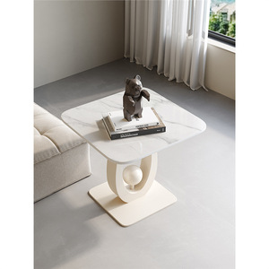 Tavolino da Salotto Moderno Minimalista di Lusso Leggero, Struttura in Legno Massello, Piano in Pietra Venata, Mobile Angolare per Arredamento Casa - Product Image 3