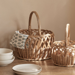 Set di Cesti Rotondi in <span class=keywords><strong>Vimini</strong></span> Intrecciato Kingwillow per Piante e Fiori da Giardino, Diametro 25cm, Leggeri, Stile Vintage - Product Image 2