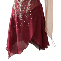Robe de patinage artistique bordeaux à col halter et décolleté en V, ornée de strass faits à la main, dos ouvert, pour adultes et enfants