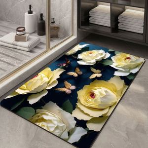 Tapis de bain lavable super absorbant en diatomite imprimé en 3D, antidérapant, motif floral, adapté aux animaux domestiques, en caoutchouc, taille personnalisable - Product Image 4