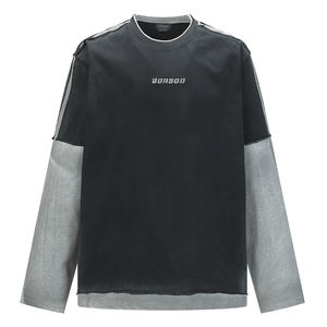 เสื้อฮู้ดฮิปฮอปแบบสองชิ้นสั่งทำพิเศษสำหรับผู้ชาย ปักตัวอักษรตัดสี ระบายอากาศได้ดี เนื้อผ้าถักนิตติ้งเนื้อหนา ทรงหลวม ผ้าฝ้าย แขนยาว - Product Image 1