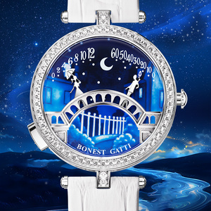 Montre à quartz de luxe pour femme Bonest Gatti, montre en acier inoxydable, lunette sertie de diamants, chronographe, montre-bracelet, verre <span class=keywords><strong>saphir</strong></span>, bracelet en <span class=keywords><strong>cuir</strong></span> - Product Image 2
