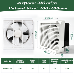 Ventilateur d'extraction axial NEDFON APB15-3-AS en plastique avec volet, à montage mural ou fenêtre, 220V, roulement à manchon électrique - Product Image 4