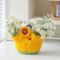 Panier en céramique portatif Tournesol, style américain créatif, décoration d'intérieur, ornement pour table à thé et table à manger, porte-baguettes