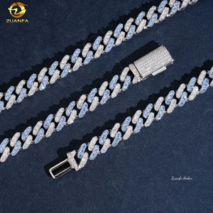 Colar Masculino Fino de Prata S925 10MM, Estilo Hip Hop Iced Out, com Diamantes Moissanite VVS de Corte Redondo, Cores Azul Água e Branco Misto, Corrente Elo Cubano - Product Image 6
