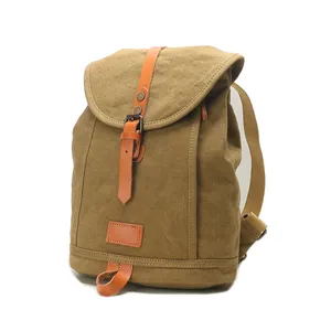 Grand sac à dos scolaire unisexe en toile imperméable en cuir tanné végétal personnalisé écologique pour hommes