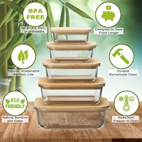 Cuisine personnalisée Réfrigérateur à micro-ondes Récipient moderne pour aliments en verre avec couvercles à pression facile Boîte à lunch en verre avec couvercle en bambou
