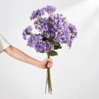 Bunga Hydrangea Sutra Realistis 2 Kepala Tangkai Panjang untuk Dekorasi Tengah Meja, Bunga Palsu untuk Pernikahan
