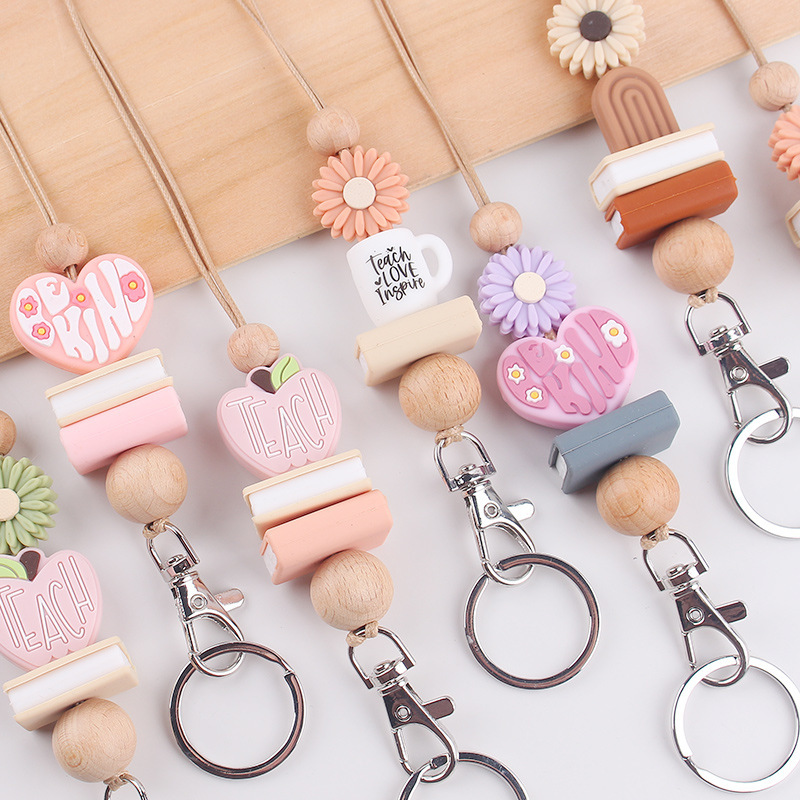 Teacher Lanyard Lovely Apple TEACH Lanyard Personalized Silicone Beads Boho Keyrings Gifts Image 5
