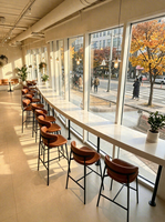 Tabouret de bar haut dossier en fer forgé, design moderne et minimaliste, style luxe léger, usage commercial, origine Guangdong, pour comptoir de café et bar