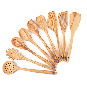 Ensemble d'ustensiles de cuisine en bois pressé, 9 pièces, avec spatule, cuillère et passoire pour la cuisson sur cuisinière - Product Image 1