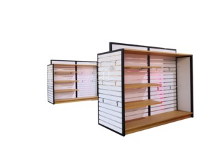 Mesa de Exhibición de Teléfonos de Madera para Decoración de Tiendas con Estante de Almacenamiento Inferior y Accesorios de Exhibición para <span class=keywords><strong>Colgar</strong></span> en <span class=keywords><strong>Pared</strong></span> de Listones - Product Image 2