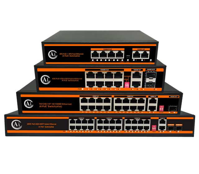 Factory AI PoE Switch 6 8 16 24 Ports Rack Mount 10/100M Gigabit Unmanaged 48V Ethernet Fiber SNMP CCTV IP Camera