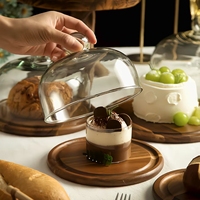 Couvre-gâteau rond classique en bois écologique peint à la main, transparent et anti-poussière, pour les fêtes